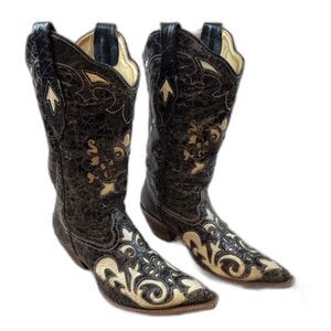 Vintage Corral Western Boots *Bone Lizard Overlay *Pointy Toe C2116 Women  Sz 8M